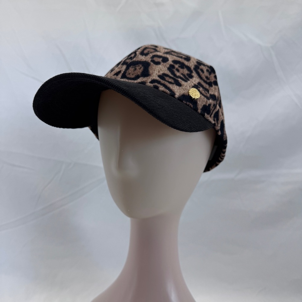 Vince Camuto Leopard Print Baseball Cap Black Corduroy Brim Gold Logo 🐆 Mob Wife